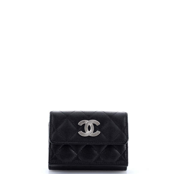 Chanel Small Textured CC Flap Wallet Quilted Caviar - Picture 1 of 5